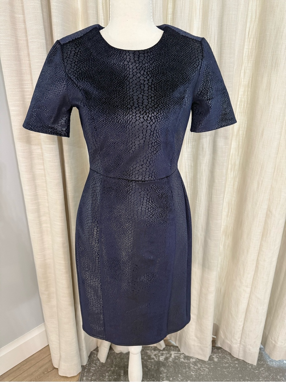 Tahari Navy Textured Sheath Dress